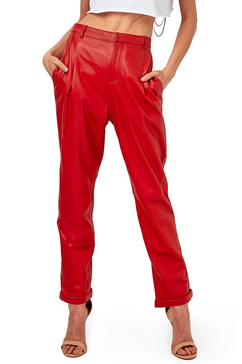 Denise Recycled Leather Trousers, Main, color, COCO RED