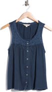 Lucky Brand Lace Trim Button Front Cotton Tank