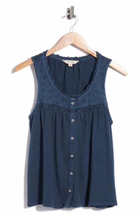 Lucky Brand Lace Trim Button Front Cotton Tank
