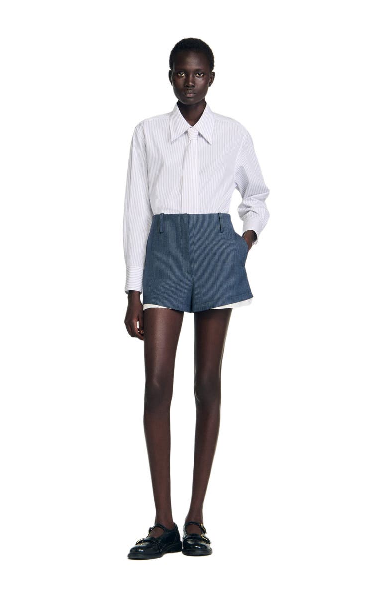 SANDRO Striped layered shorts, Alternate, color, Blue