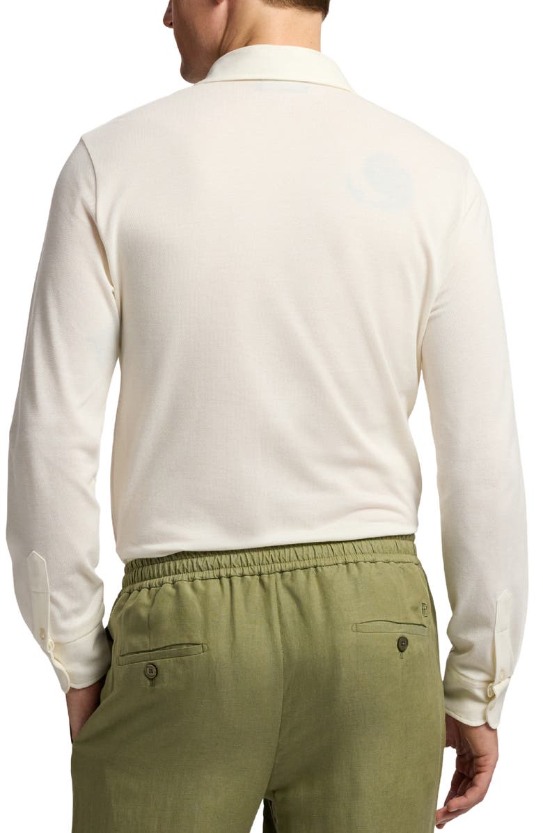 Ralph Lauren Purple Label Long Sleeve Cotton & Cashmere Piqué Pocket Polo, Alternate, color, Classic White
