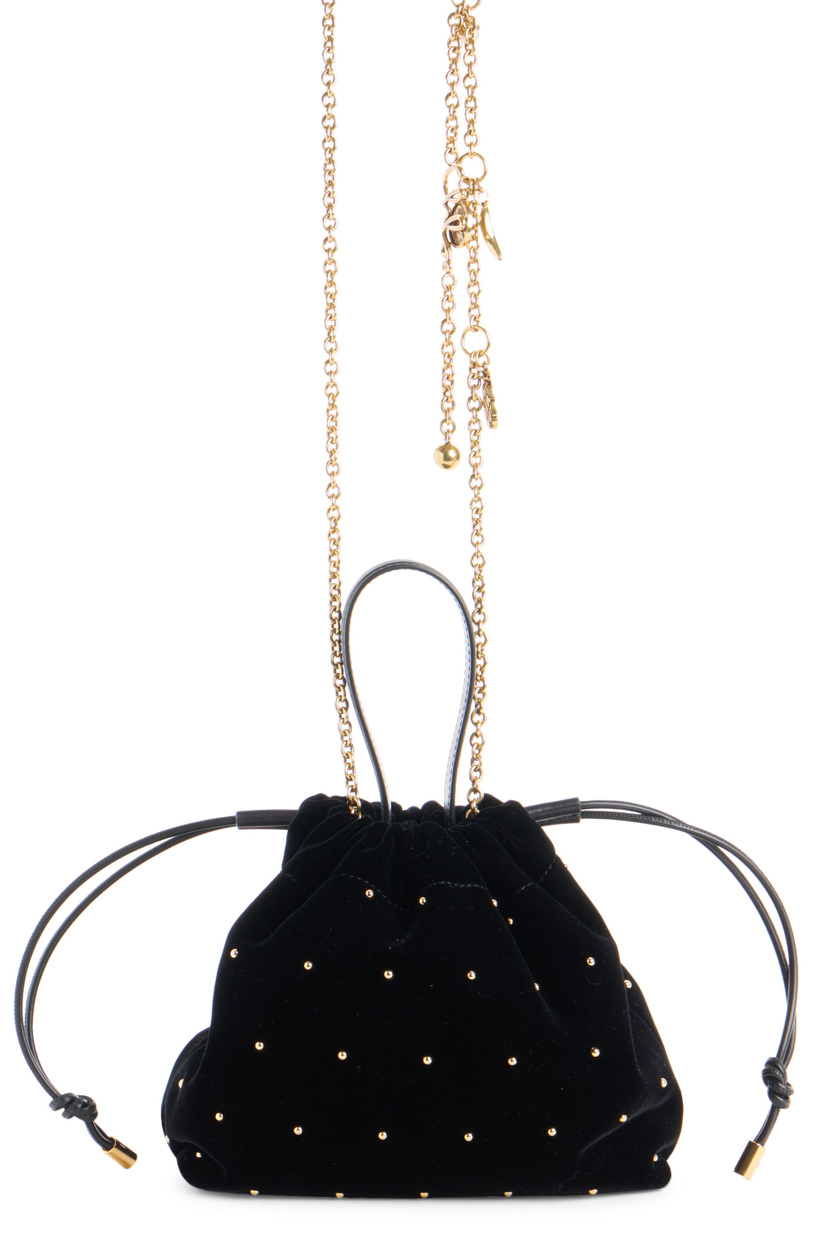 Small Velvet Drawstring Shoulder Bag, Main, color, BLACK