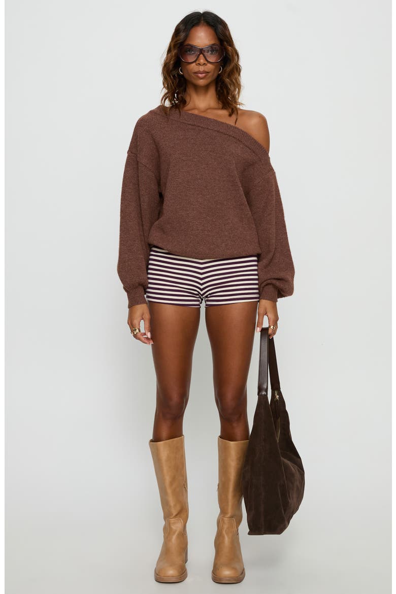 Noble One-Shoulder Sweater, Alternate, color, CHOCOLATE