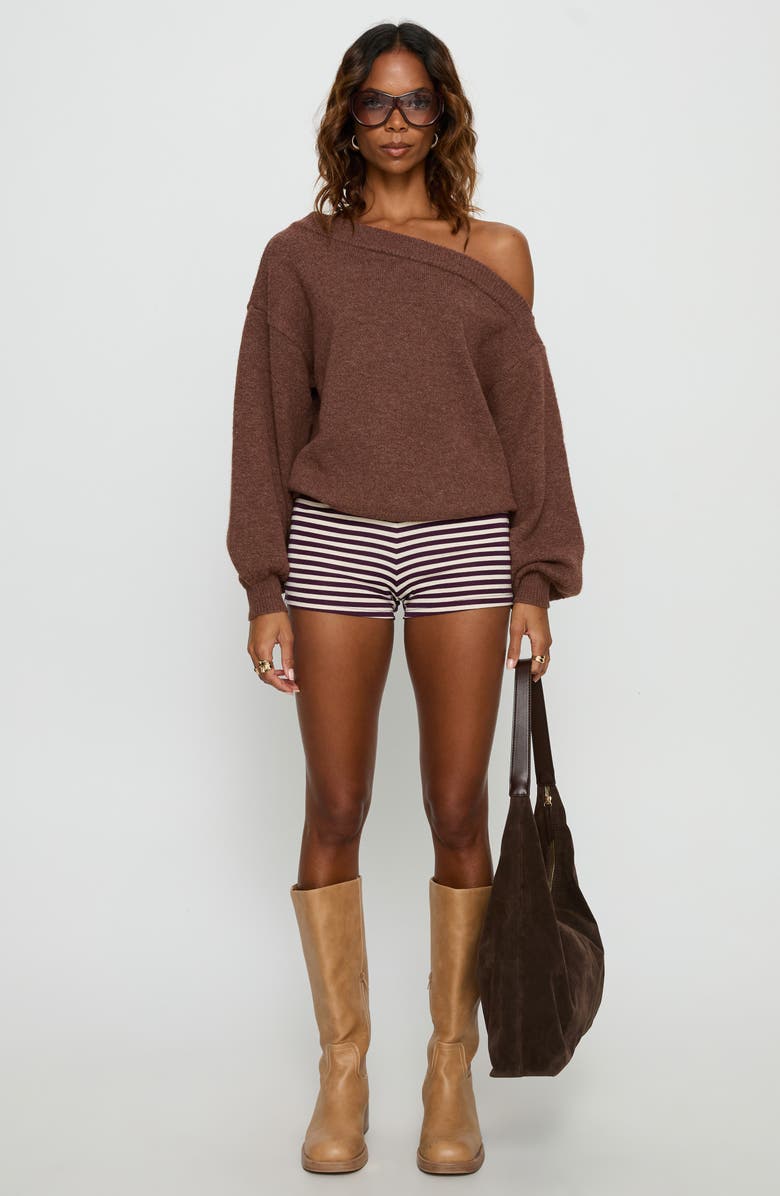 Princess Polly Noble One-Shoulder Sweater, Alternate, color, Chocolate