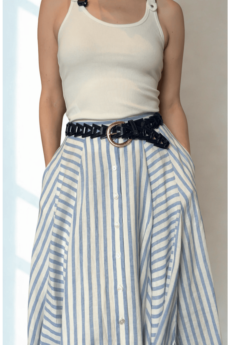 Triangle Loop Belt in Patent Leather, Alternate, color, Navy