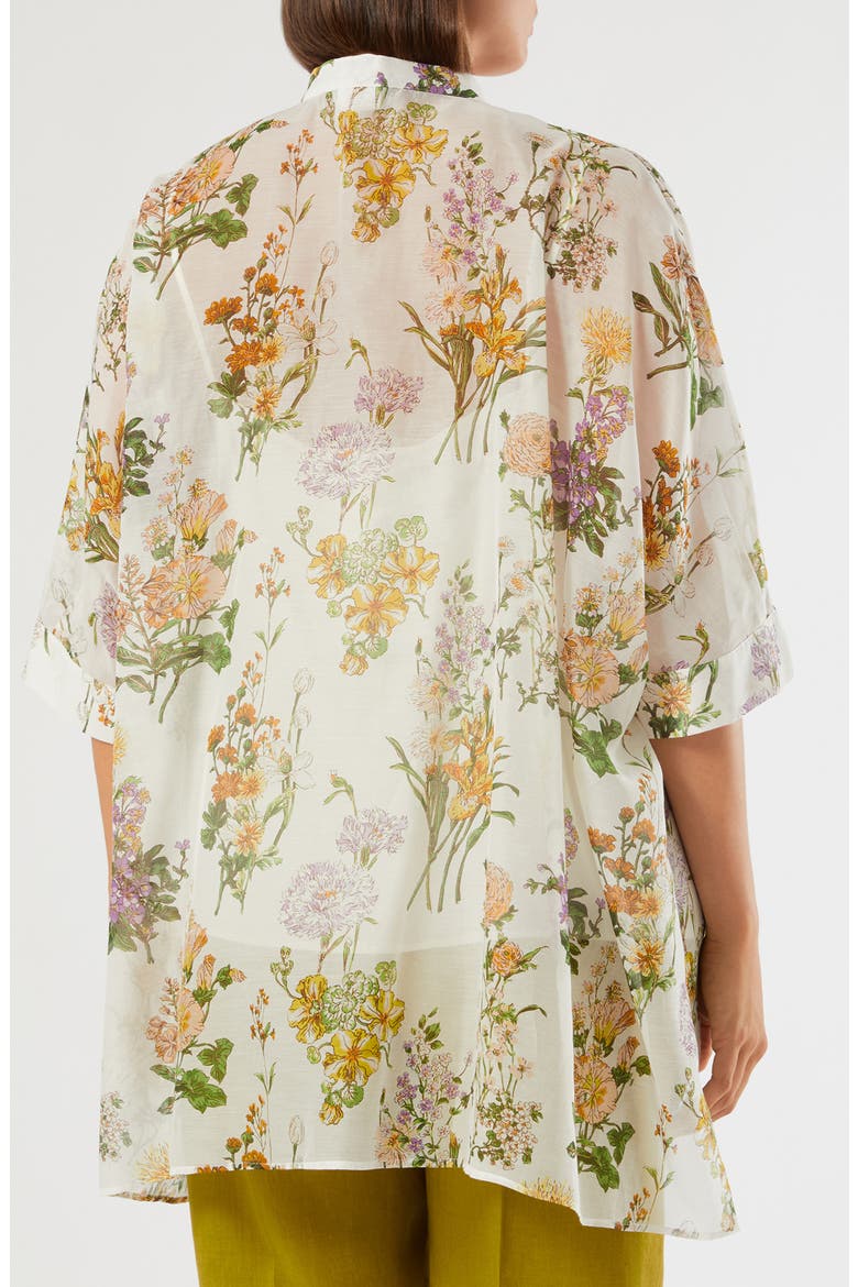 Paniere Oversize Floral Cotton & Silk Button-Up Tunic, Alternate, color, WHITE