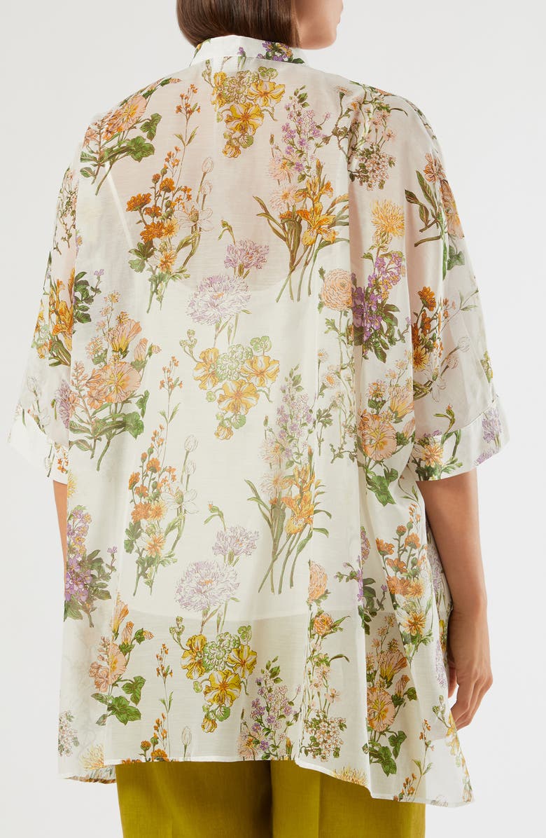 Marina Rinaldi Paniere Oversize Floral Cotton & Silk Button-Up Tunic, Alternate, color, White