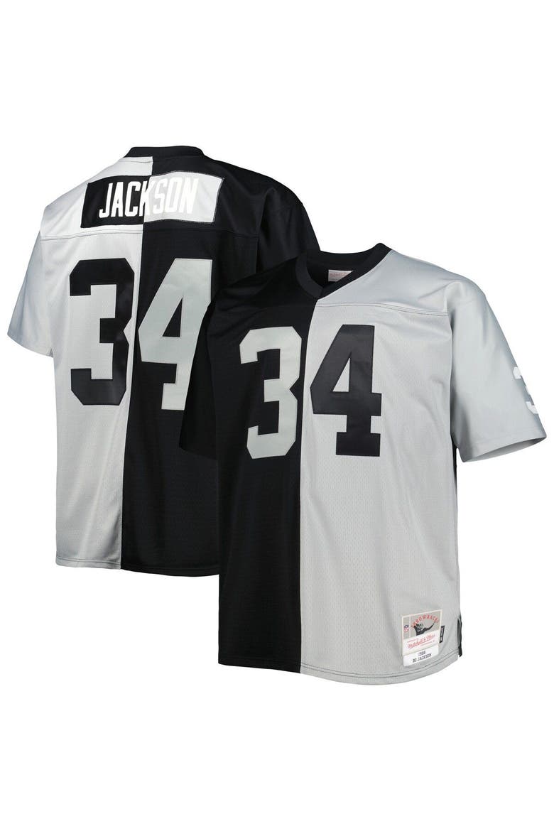 Men's Mitchell & Ness Bo Jackson Black/Silver Las Vegas Raiders Big & Tall Split Legacy Retired Player Replica Jersey, Main, color, Black
