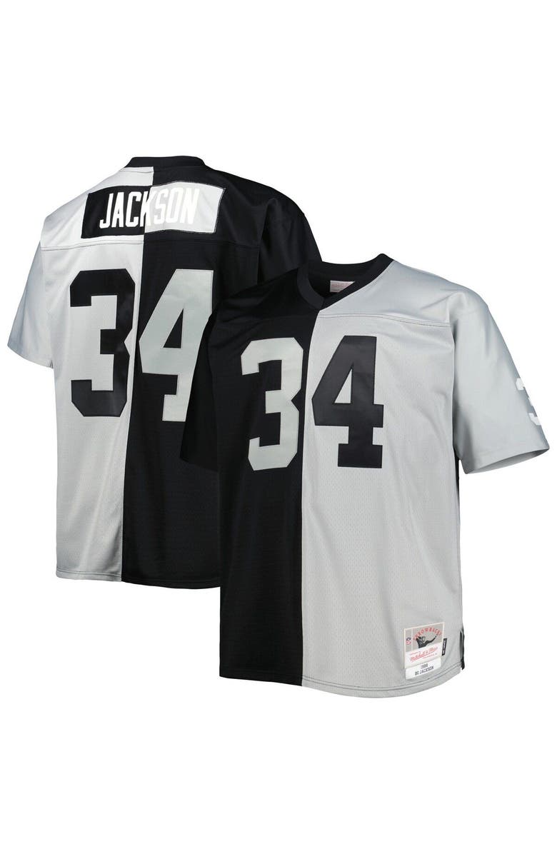Mitchell & Ness Men's Mitchell & Ness Bo Jackson Black/Silver Las Vegas Raiders Big & Tall Split Legacy Retired Player Replica Jersey, Main, color, Black