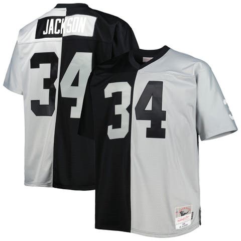 Men's Mitchell & Ness Bo Jackson Black/Silver Las Vegas Raiders Big & Tall Split Legacy Retired Player Replica Jersey