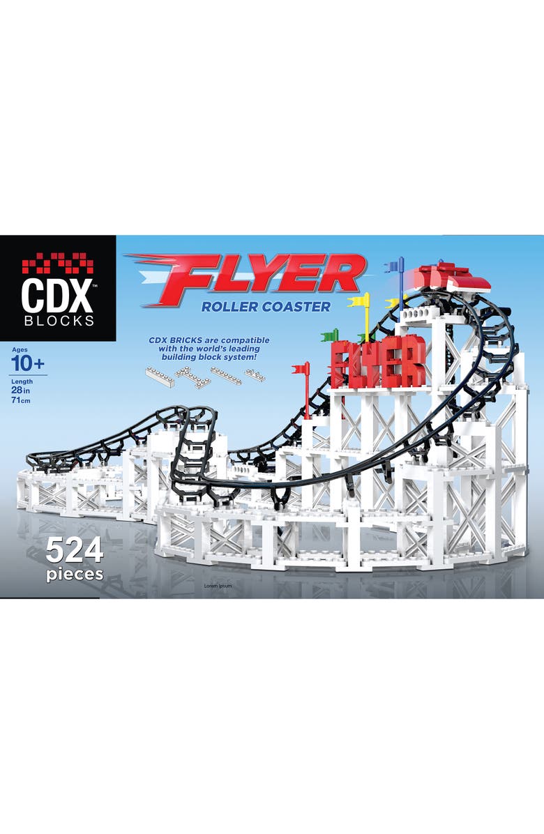 CDX Blocks Flyer 524 Pieces, Building Brick Set, Gravity Powered Roller Coaster, Alternate, color, Multicolored