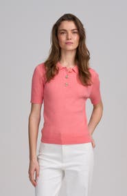 ELLE Collection Fine Gauge Ribbed Short Sleeve Henley