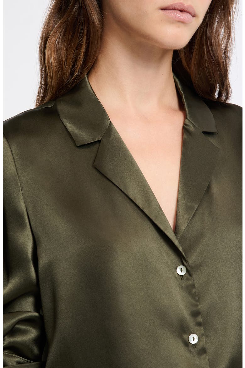 Pearly Silk Chemise Button-Up Pajama Shirt, Alternate, color, KAKI