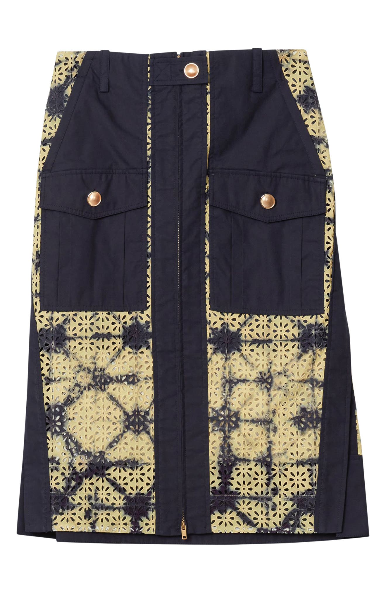 Printed Broderie Anglaise Utility Midi Skirt
