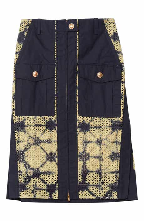 Printed Broderie Anglaise Utility Midi Skirt