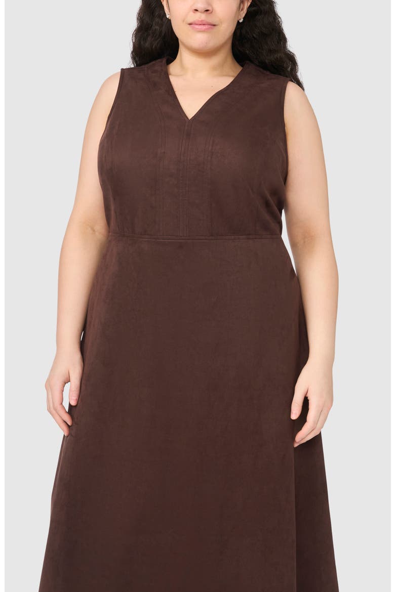 V-Neck Faux Suede Midi Dress, Alternate, color, DARK ROAST