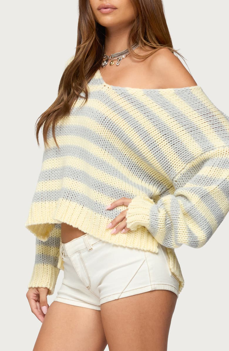 EDIKTED Eugenie Stripe Oversize Off the Shoulder Sweater, Alternate, color, 