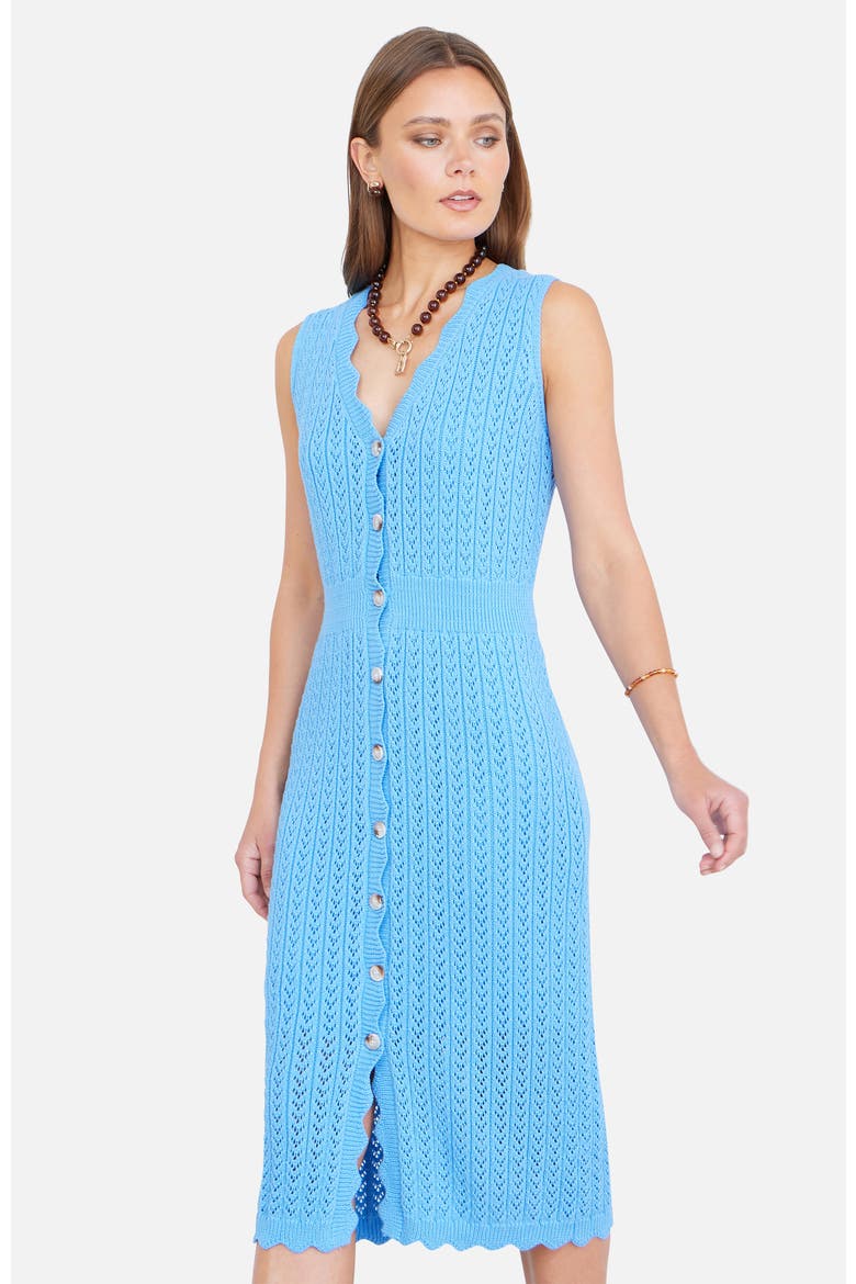 Cotton Scallop Crochet Knitted Dress, Alternate, color, Blue