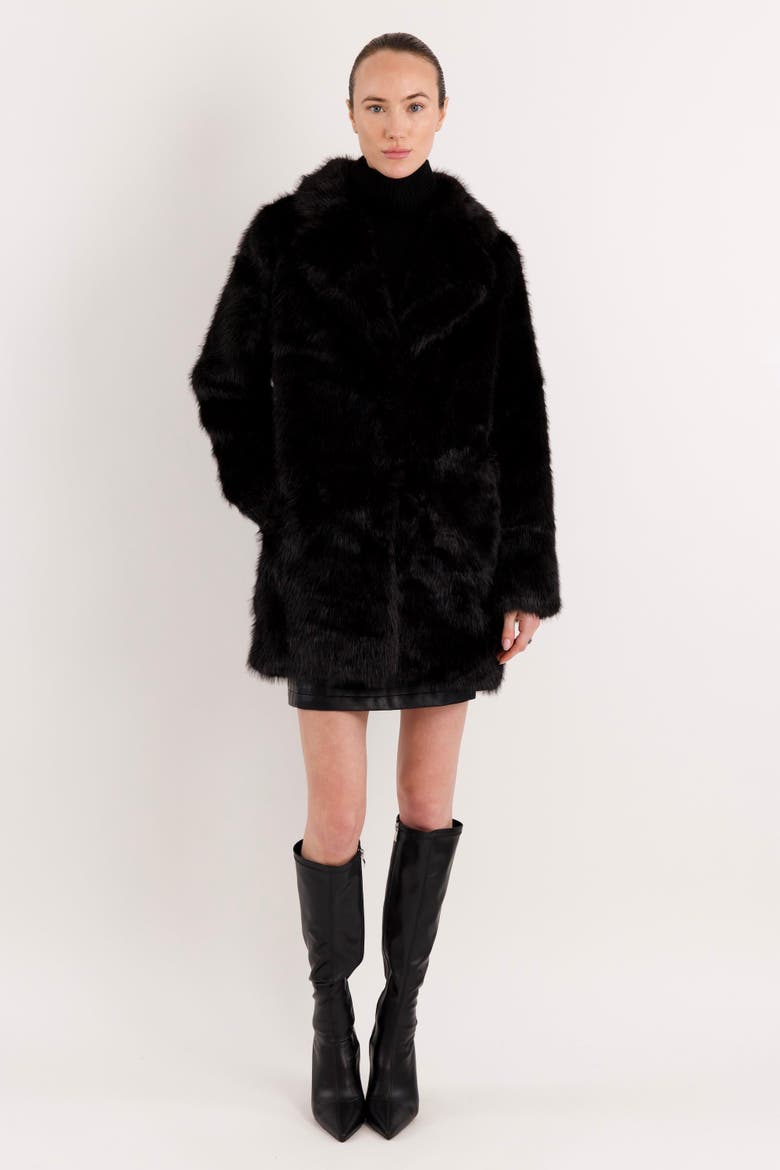 Mid-Length Faux Fur Coat, Main, color, Black