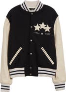 AMIRI Stars Wool Blend & Leather Varsity Jacket