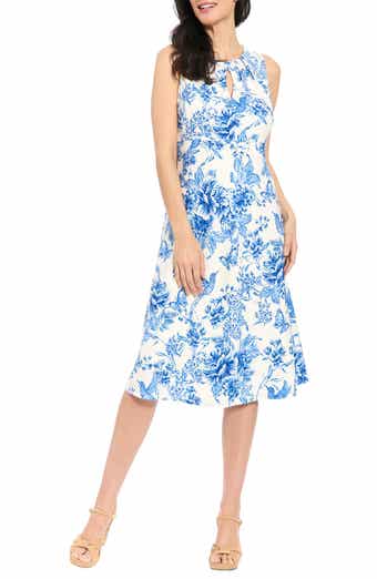 London Times Floral Eyelet Sleeveless A-Line Midi Dress