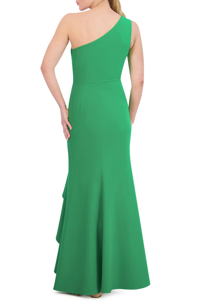 Ruffle Detail One-Shoulder High-Low Gown, Alternate, color, GREEN