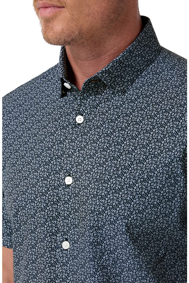 Halyard Trim Fit Short Sleeve Performance Button-Up Shirt, Alternate, color, NAVY DITSY