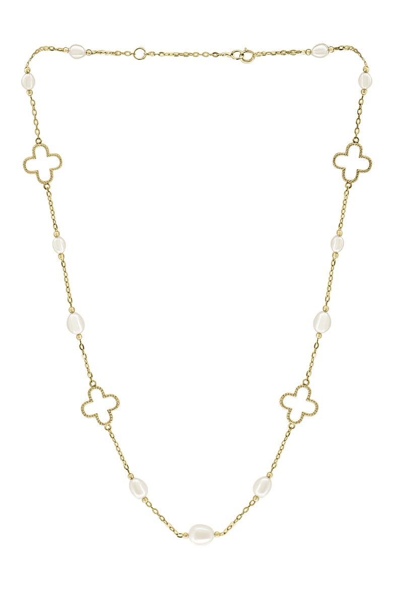 14K Yellow Gold Cultured Freshwater Pearl & Quatrefoil Station Chain Necklace, Alternate, color, WHITE