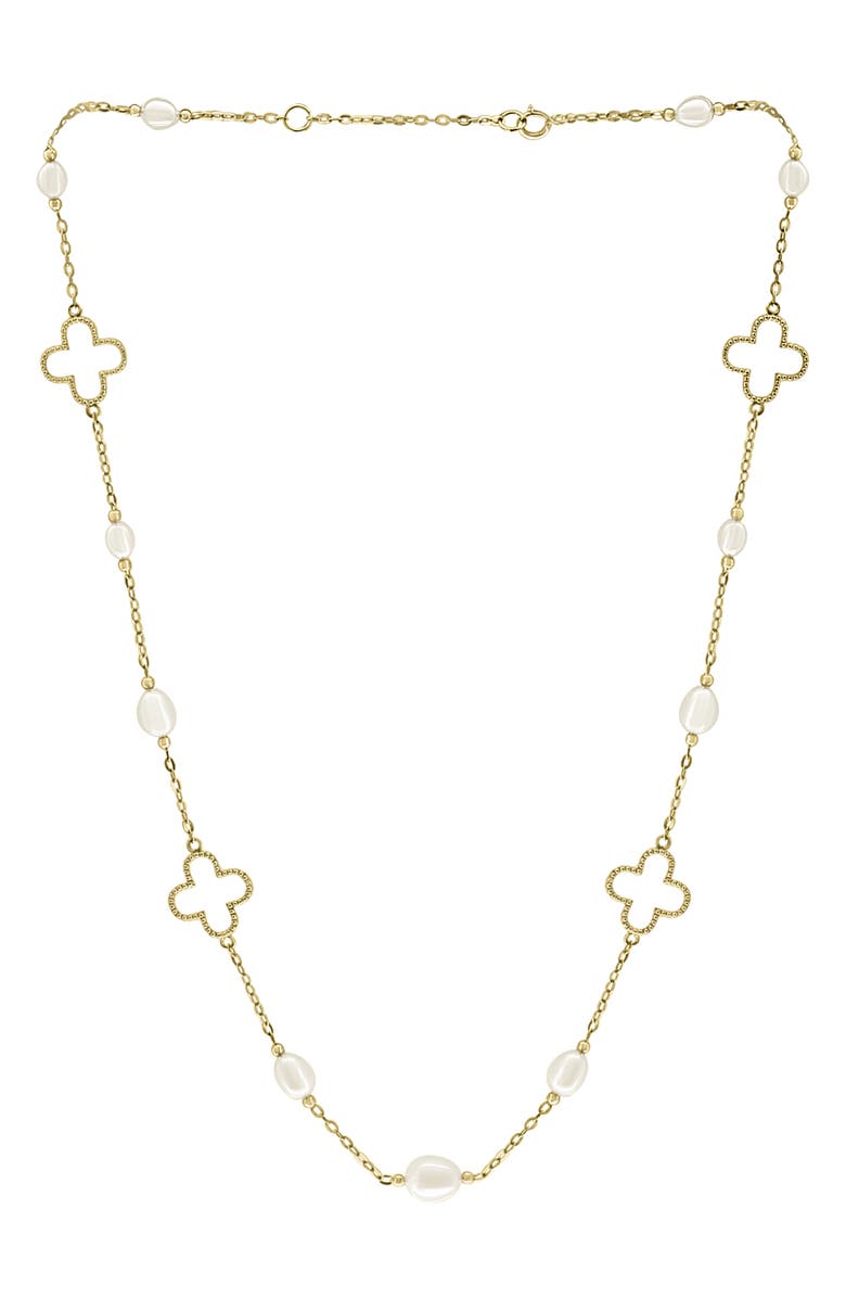 EFFY 14K Yellow Gold Cultured Freshwater Pearl & Quatrefoil Station Chain Necklace, Alternate, color, White