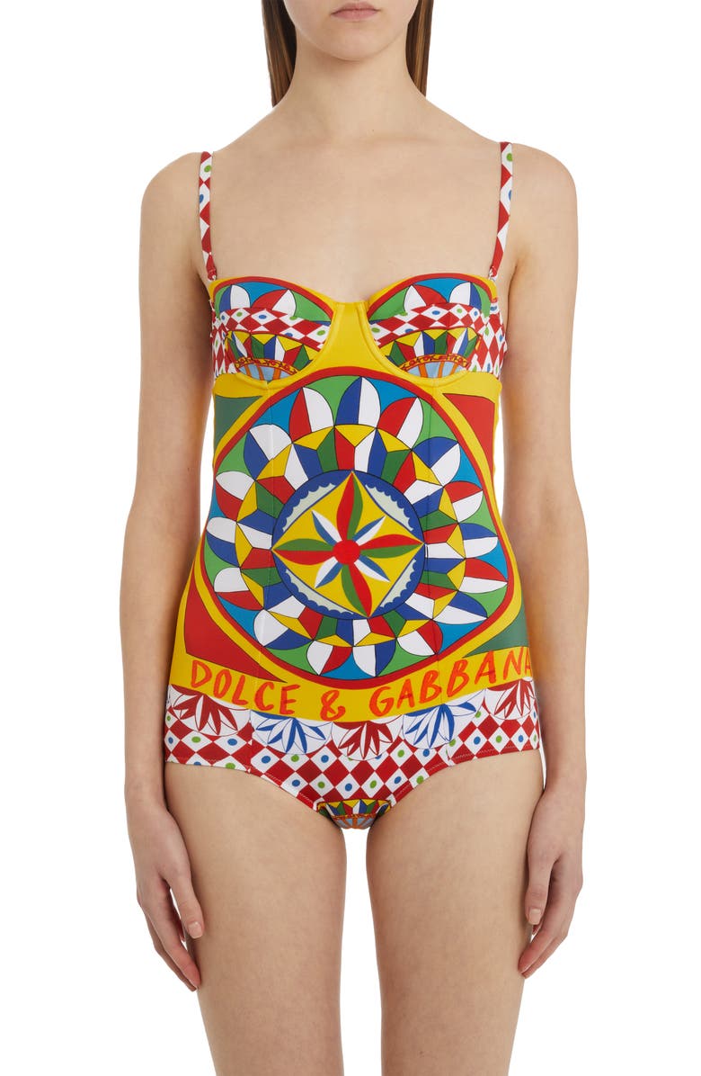 Dolce&Gabbana Mixed Print One-Piece Swimsuit, Main, color, 