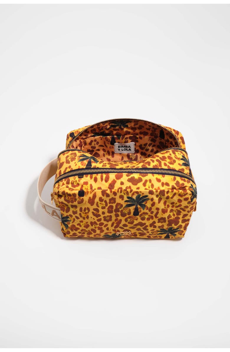 Bimba y Lola Medium Leopard Palms Nylon Make-Up Case, Alternate, color, Leopard Yellow Palms
