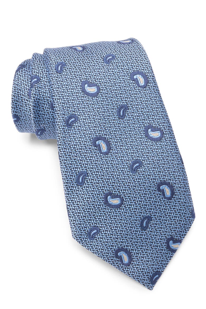 Paisley Petal Silk Tie, Main, color, BR BLU FAN