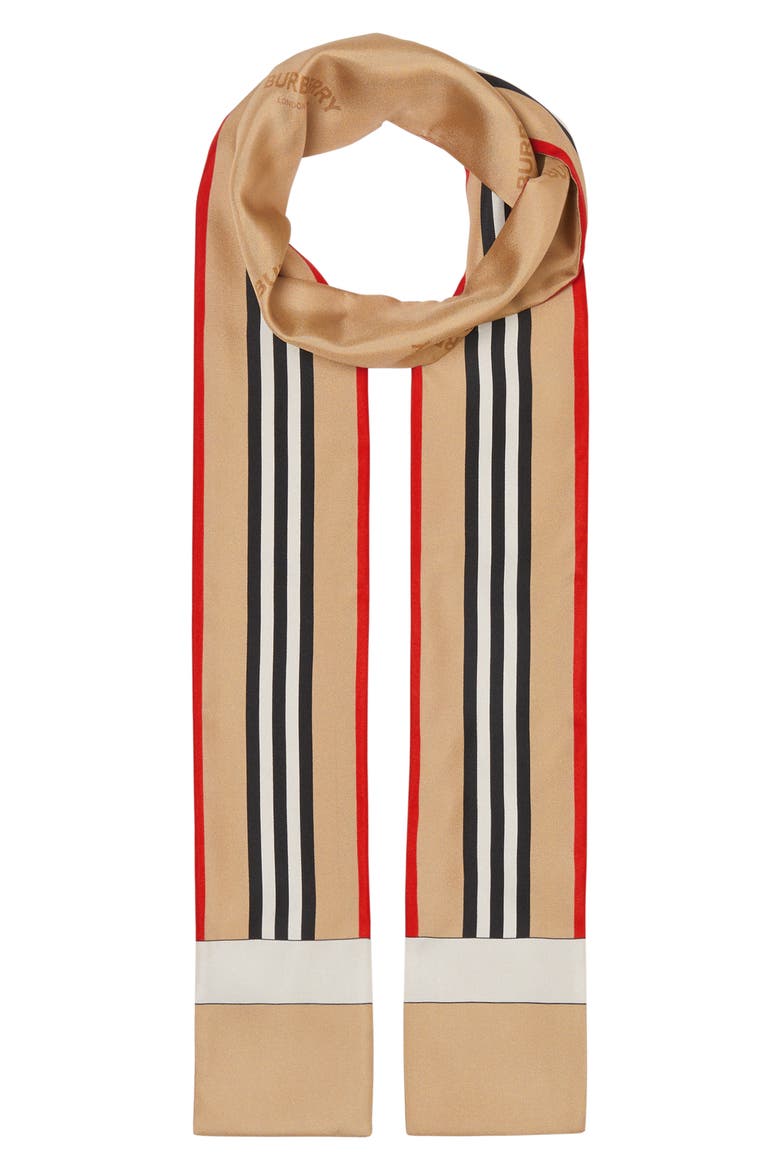 Icon Stripe Skinny Silk Scarf, Alternate, color, ARCHIVE BEIGE