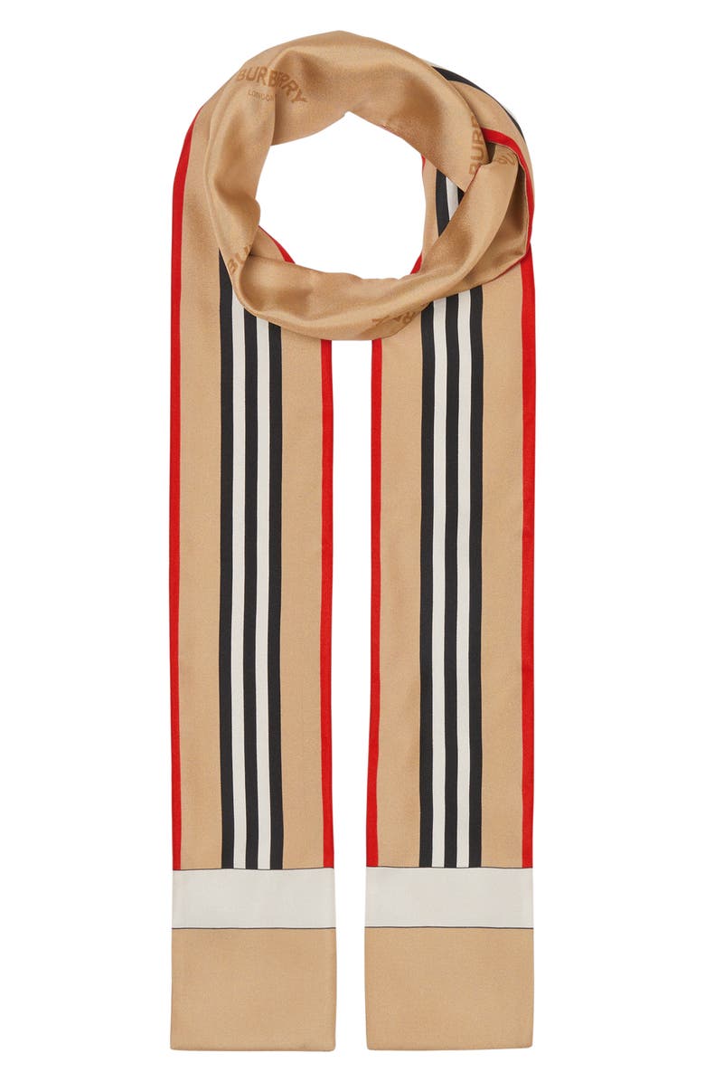 Burberry Icon Stripe Skinny Silk Scarf, Alternate, color,