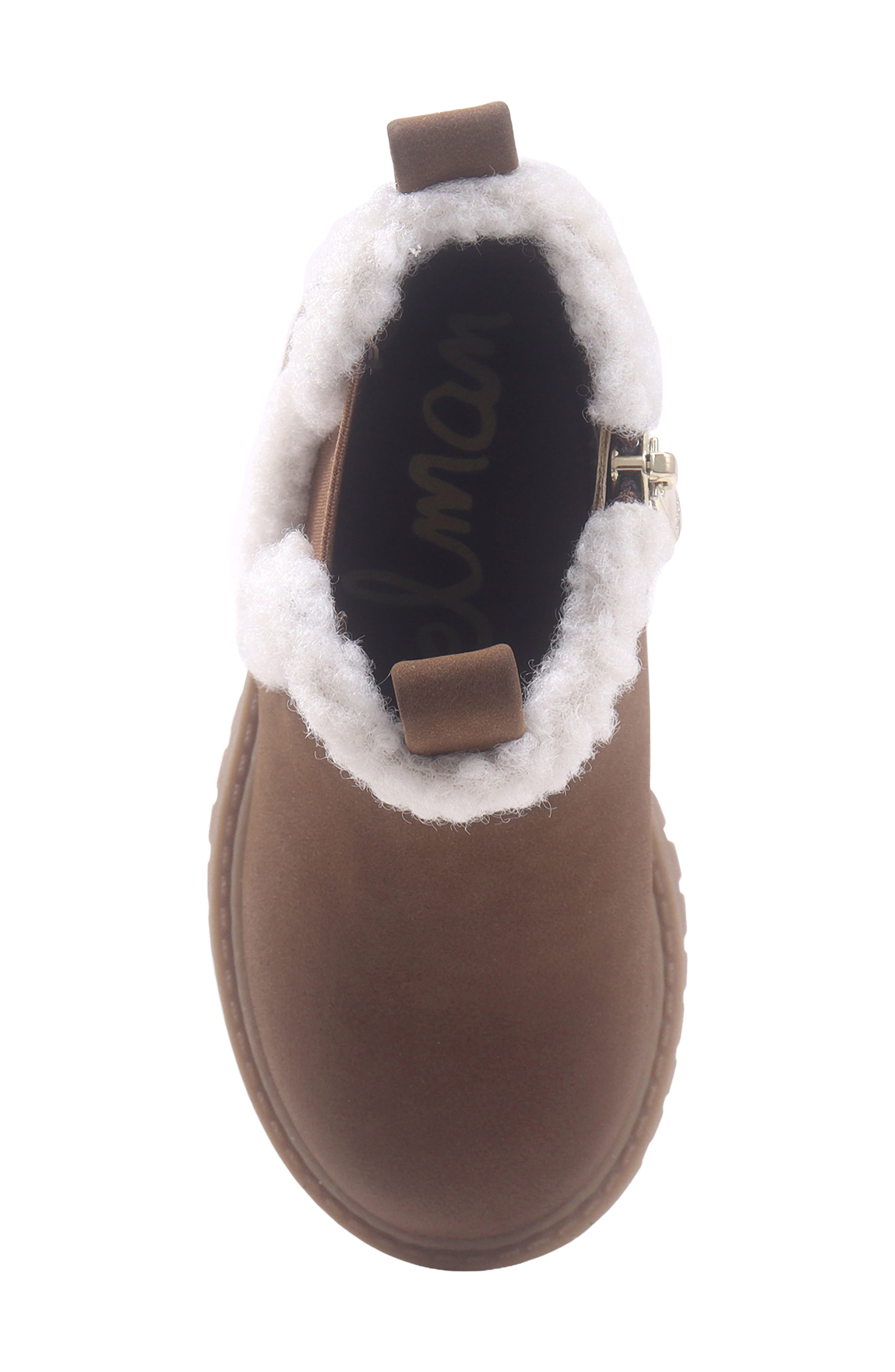 Kids' Lucianna Faux Fur Trim Faux Leather Boot, Alternate, color, BROWN