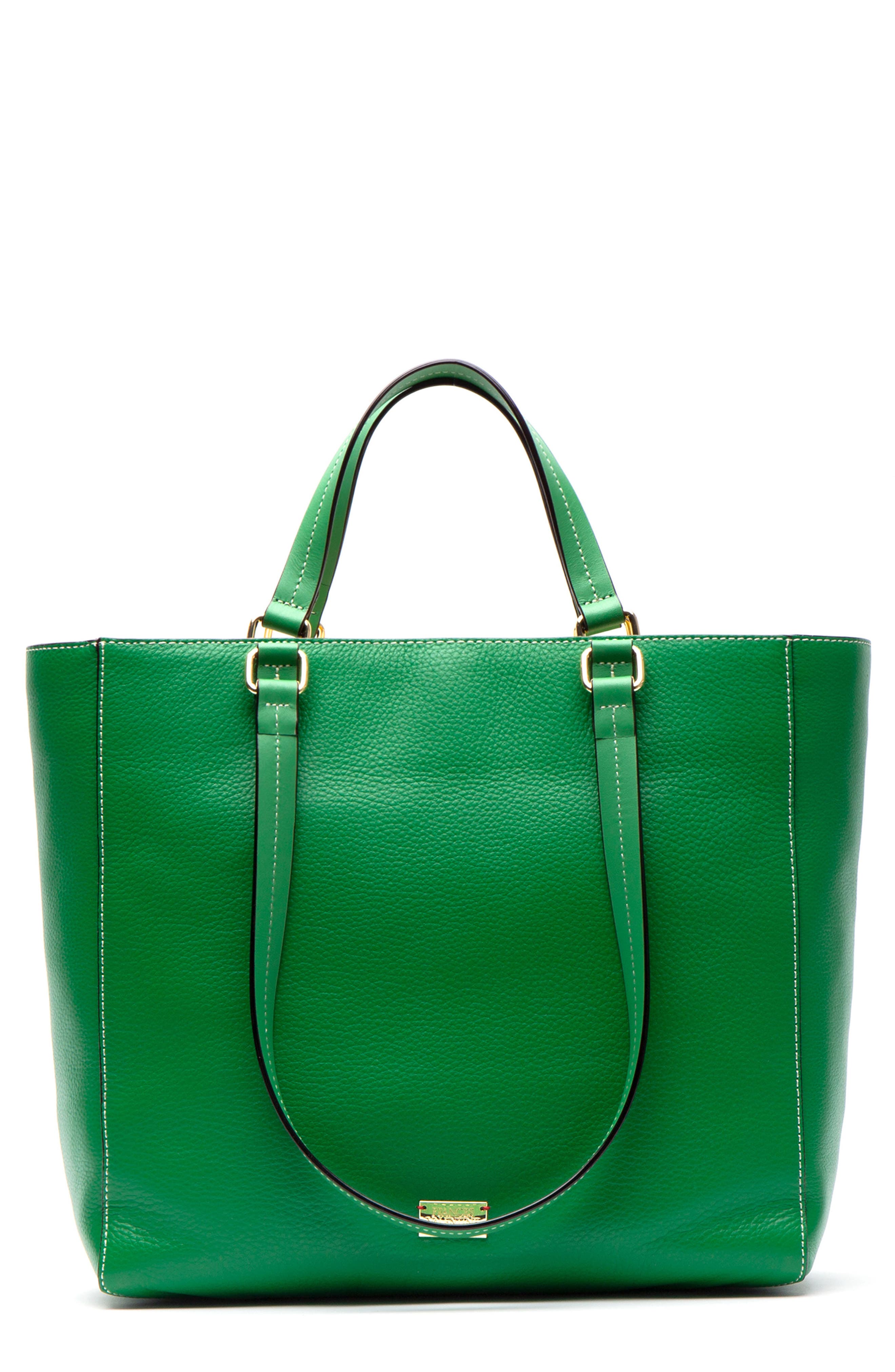Tumbled Leather Tote, Main, color, GREEN