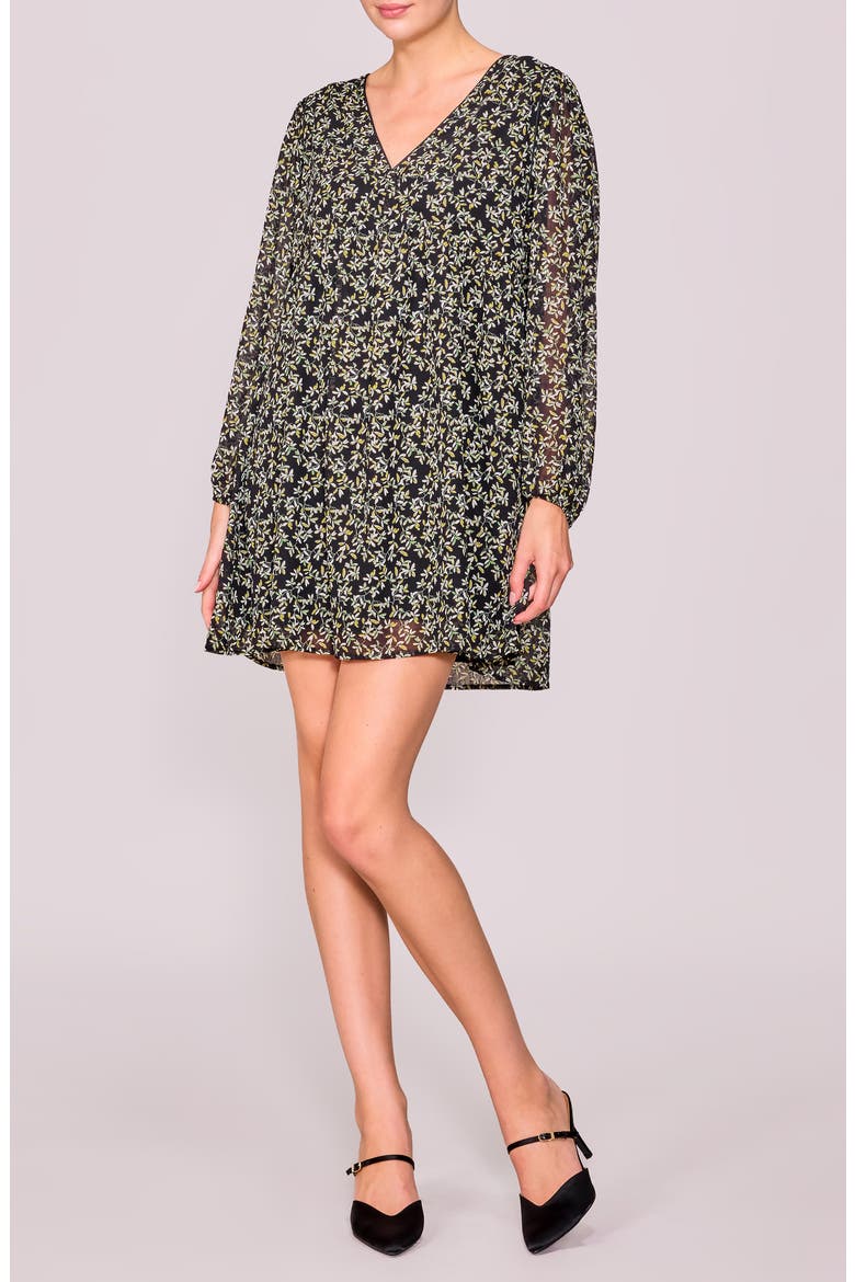 Floral Print Long Sleeve Minidress, Main, color, BLACK DITSY