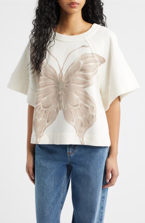 Dahlia Butterfly Graphic Print Top