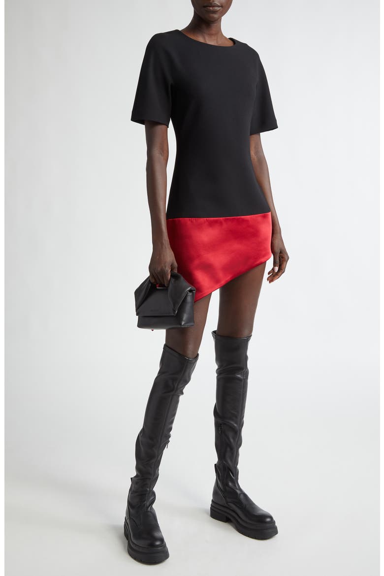 Diagonal Hem Double Crepe Dress, Main, color, BLACK/ RED
