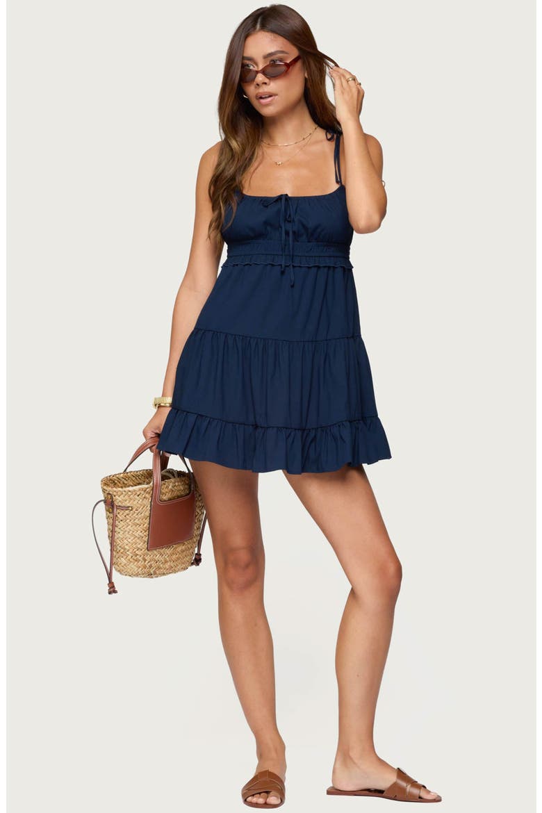 Sontana Tiered Tie Strap Minidress, Alternate, color, NAVY