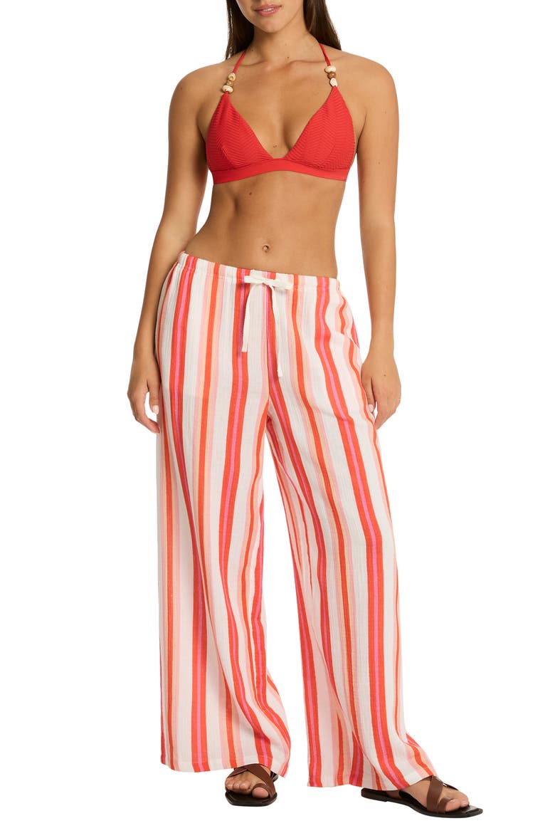 West Coast Surf Cotton Cover-Up Pants, Main, color, CORAL
