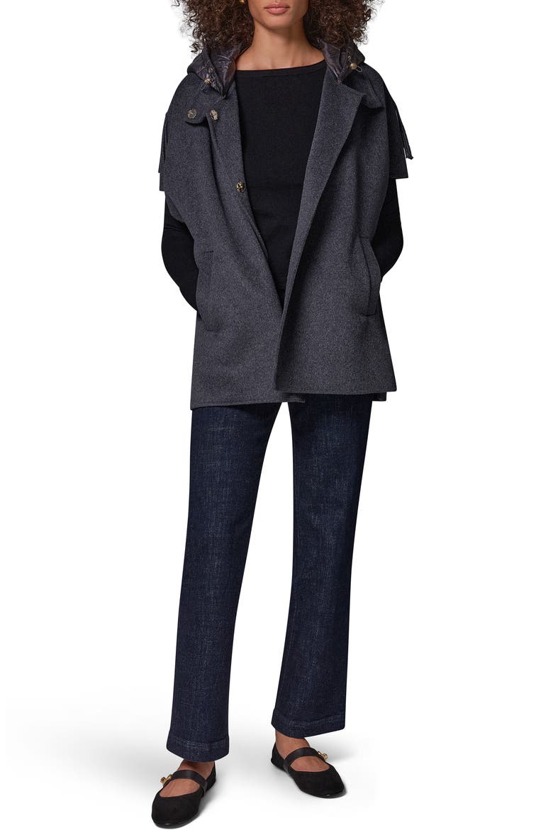 Double Face Cape Coat with Detachable Hood, Alternate, color, CHARCOAL H
