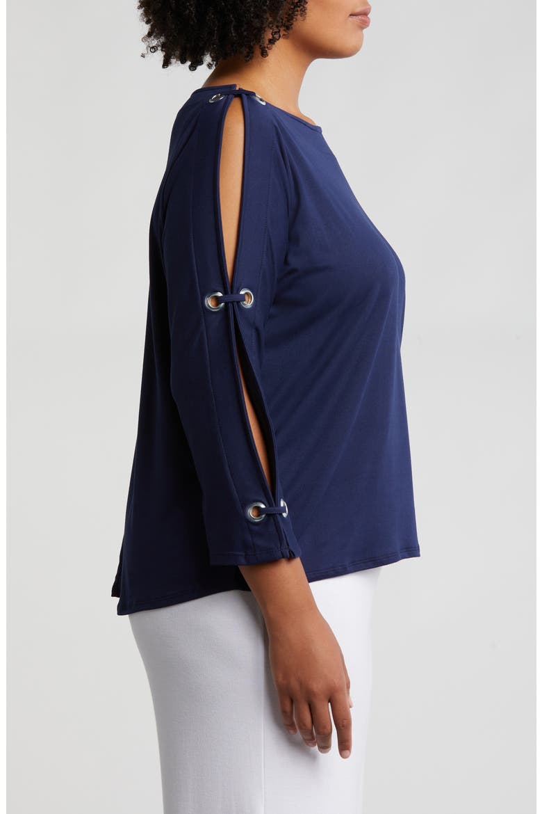 Grommet Cold Shoulder Jersey Top, Alternate, color, NAVY