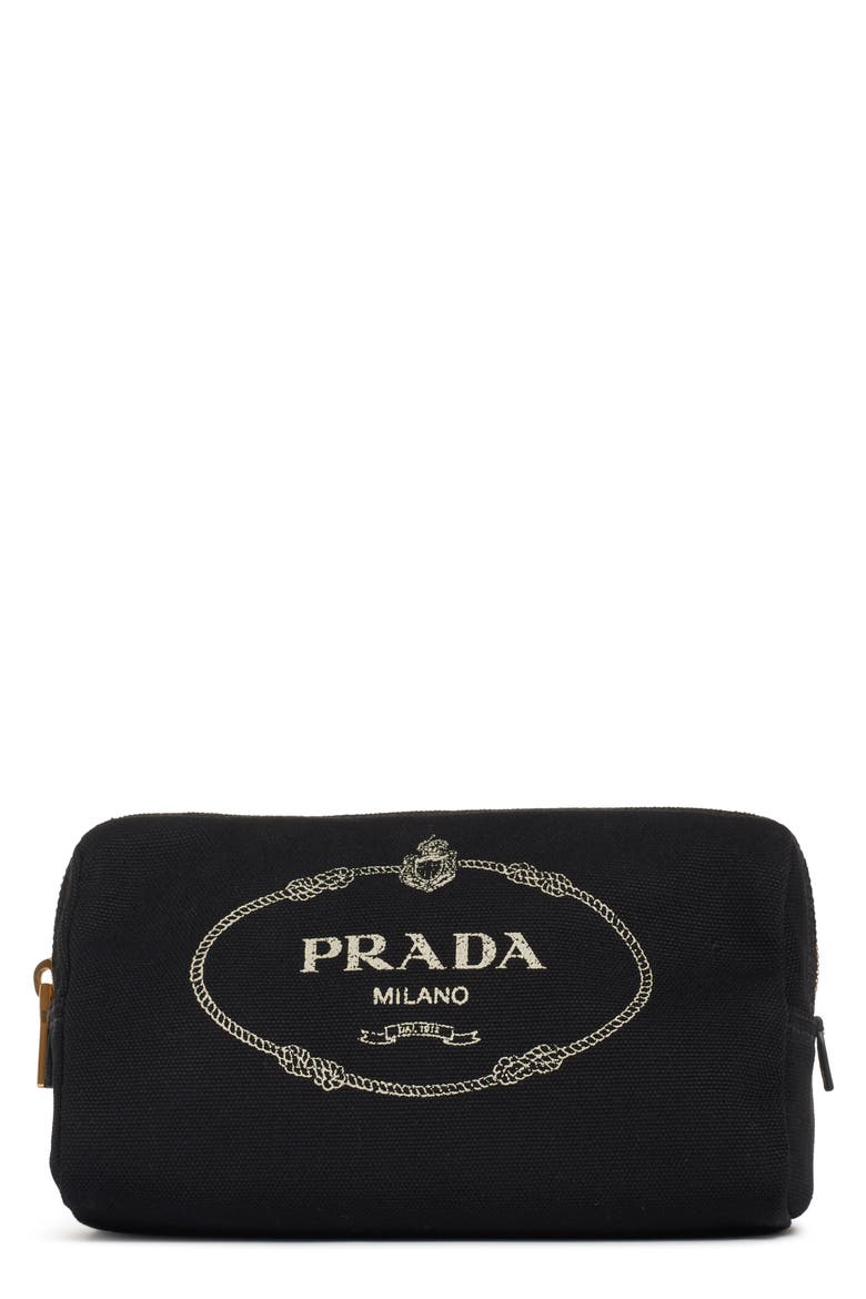 Logo Canvas Cosmetic Pouch, Main, color, NERO/ TALCO
