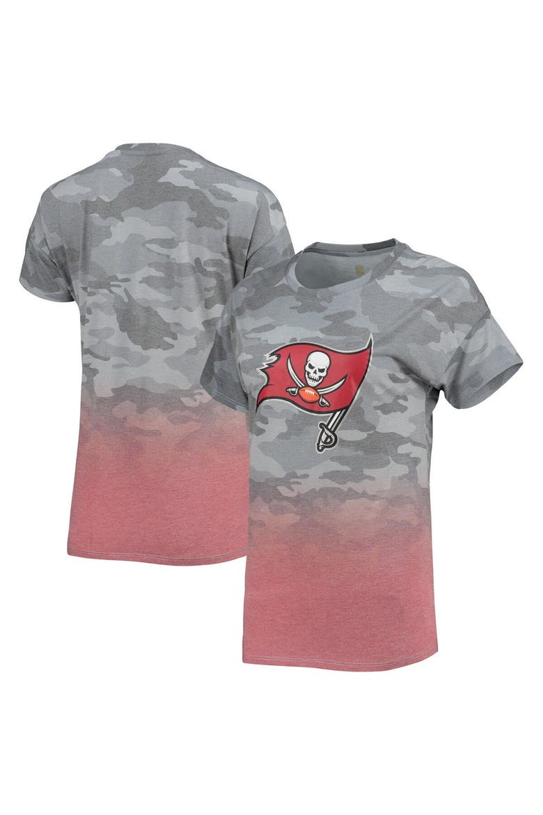 Juniors Gray/Red Tampa Bay Buccaneers Beth Camo Dip-Dye T-Shirt, Main, color, Gray