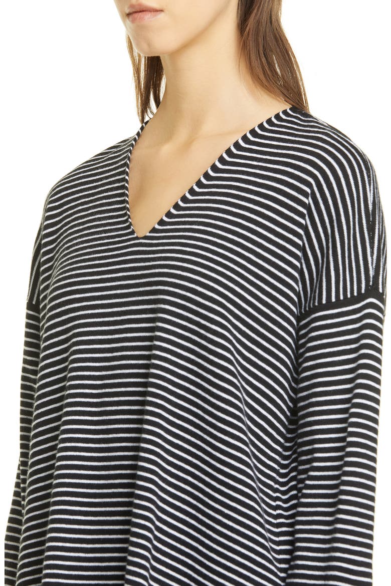 Stripe V-Neck Box Top Sweater, Alternate, color, BLACK/ WHITE