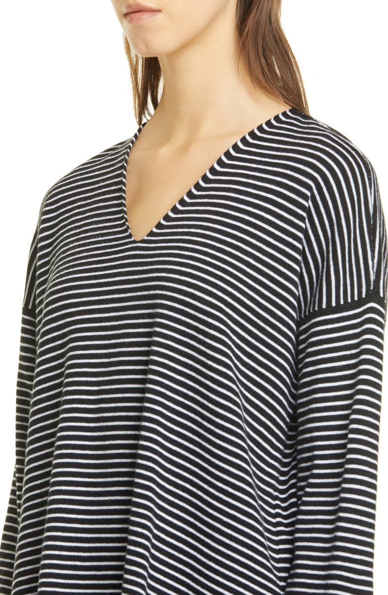 Eileen Fisher Stripe V-Neck Box Top Sweater, Alternate, color, 