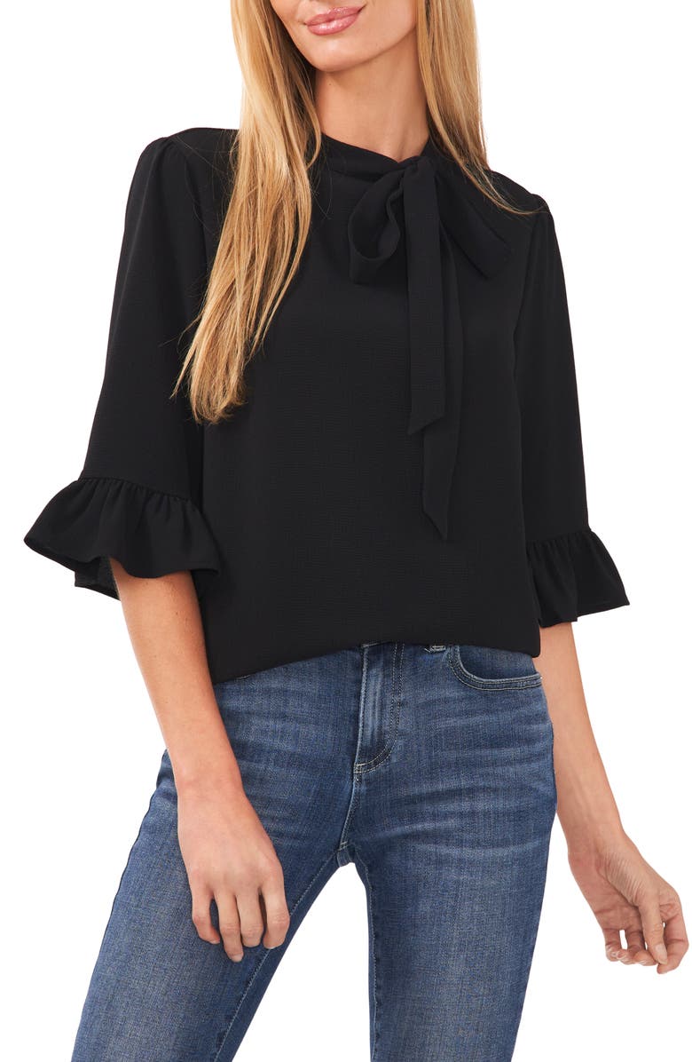 CeCe Ruffle Elbow Sleeve Top, Main, color, 