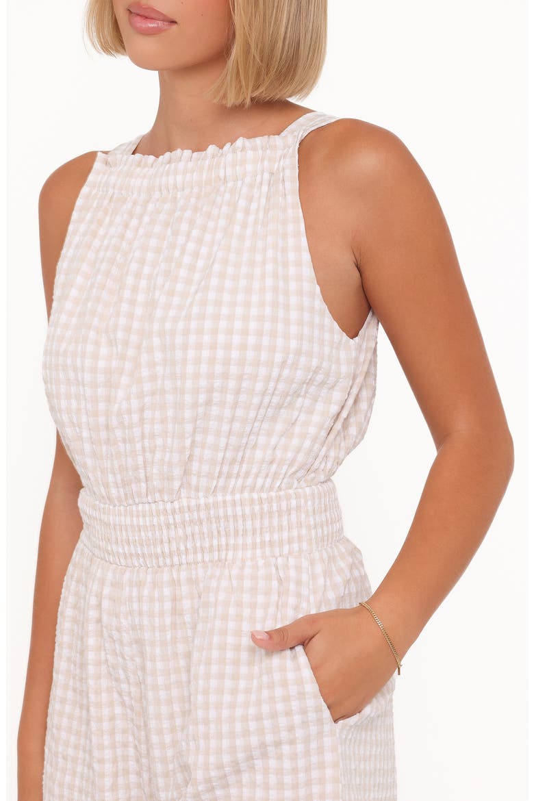 Felicity Gingham Romper, Alternate, color, BEIGE GINGHAM