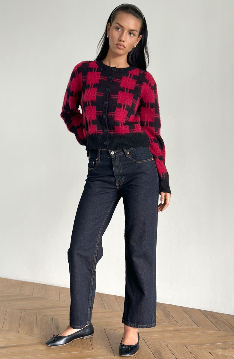 Motel Anzio Checkered Cardigan, Alternate, color, Black And Red Check